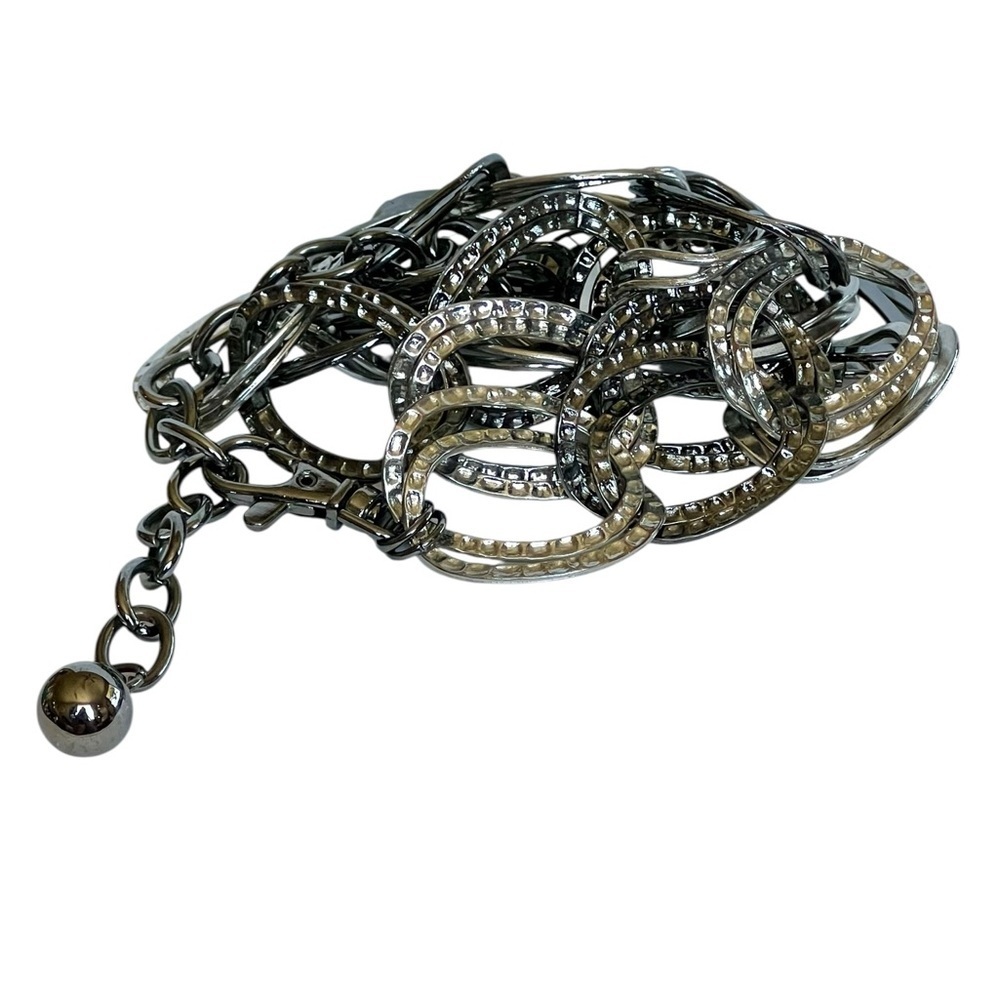 Vintage 90s Metallic Silver Gunmetal Chain Loop Metal Belt Edgy